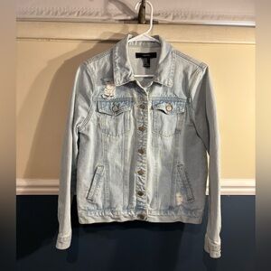 Forever 21 Light Blue Distressed Denim Jacket, Size Medium